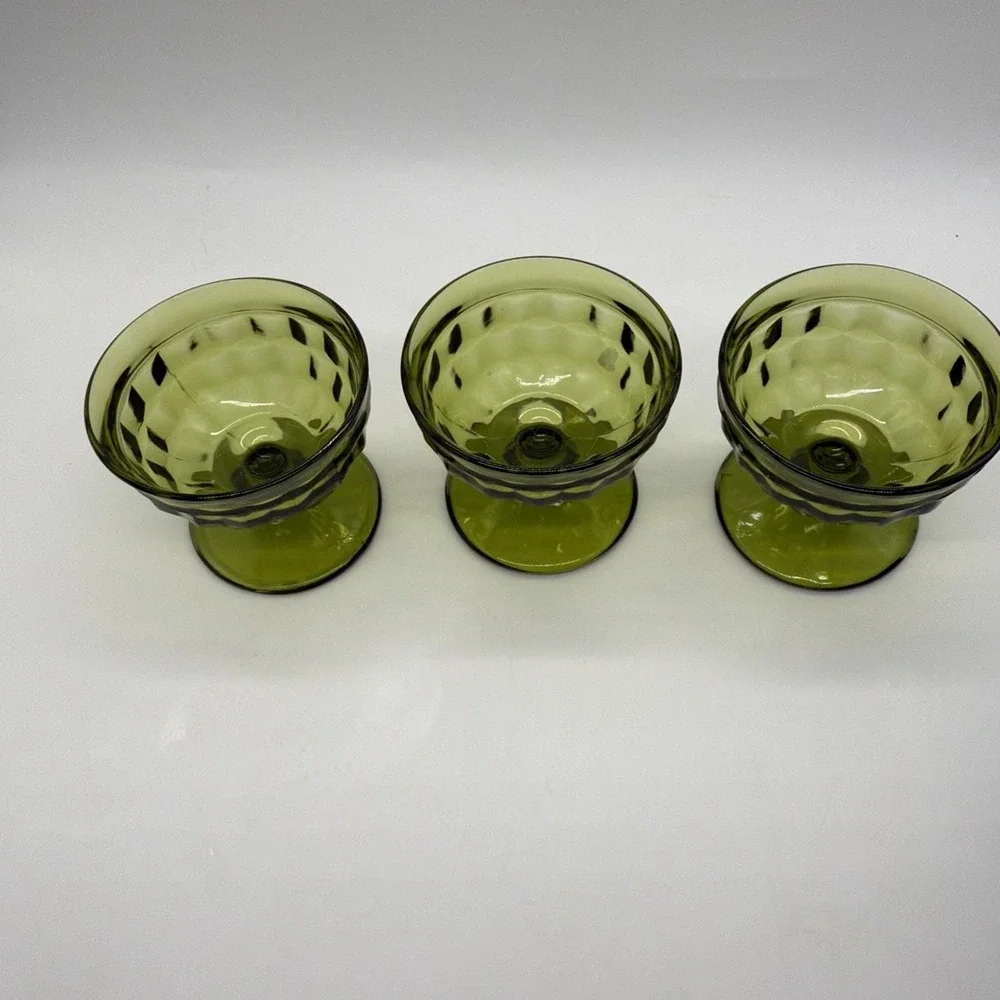 VTG Indiana Glass Colony Whitehall Avacado Green Sherbet/Dessert Dish. Set Of 3.